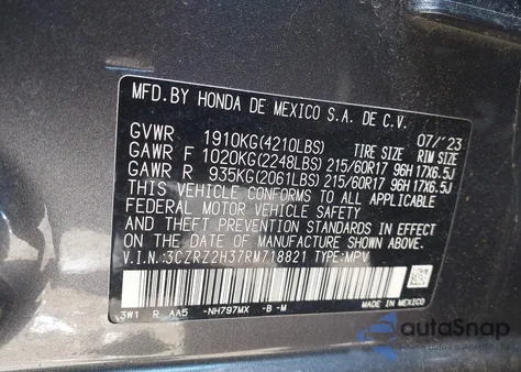 2024 Honda Hr-V Awd Lx z USA, uszkodzony, nr VIN 3CZRZ2H37RM718821